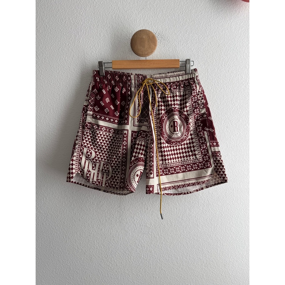Rhude 2022 Burgundy Bandana Print Swim Trunks Mens Large Shorts